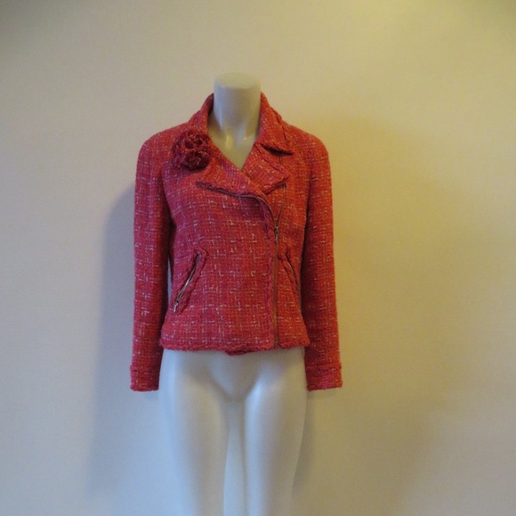 Chanel Jackets & Blazers - CHANEL PINK/RED TWEED ZIP UP BLAZER 10*